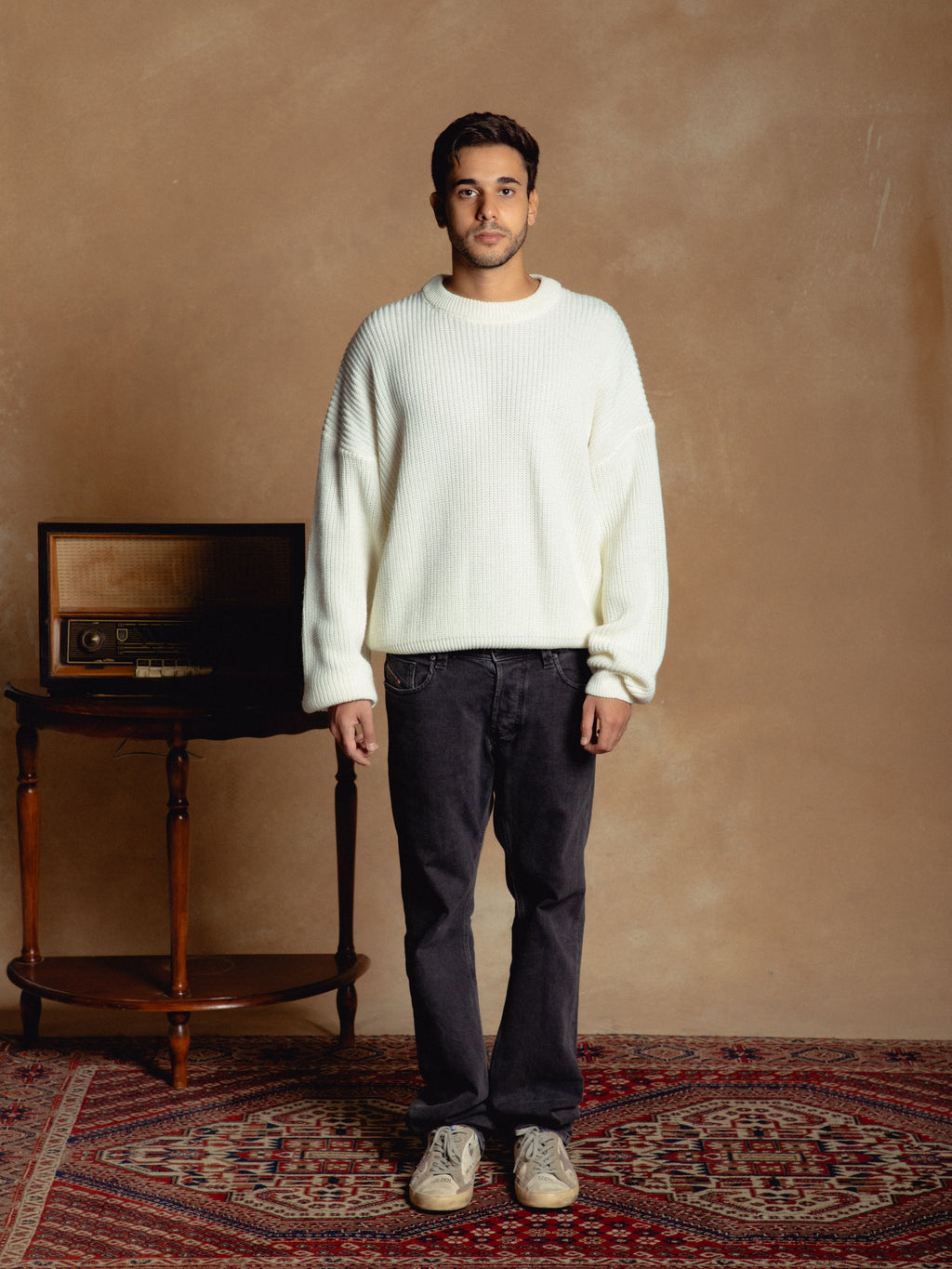 Oversized White Knitted Pullover