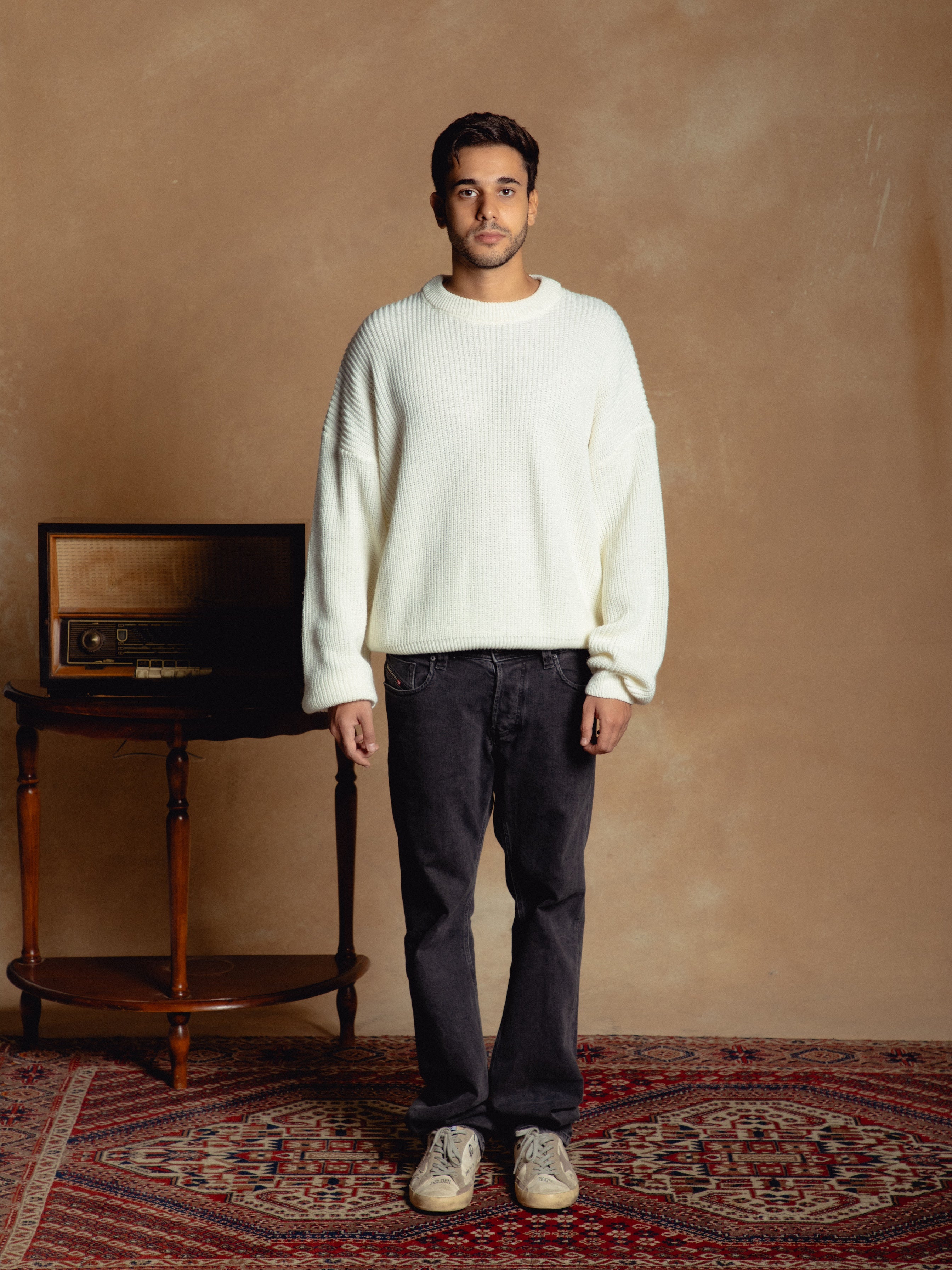 Oversized White Knitted Pullover